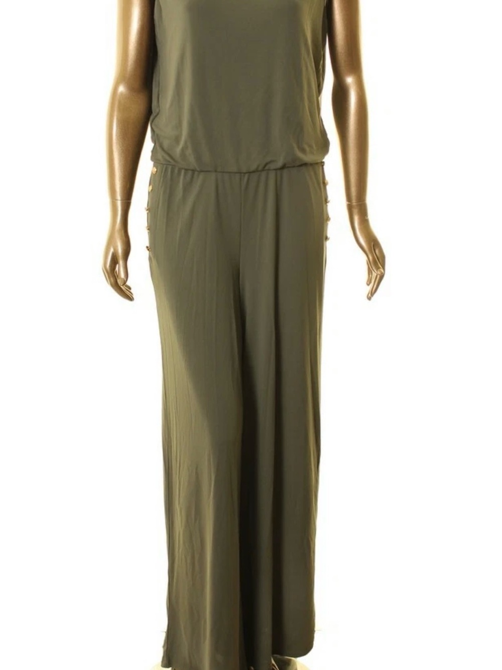 Ralph Lauren Olive Green Wide-Leg Button-Side Jumpsuit